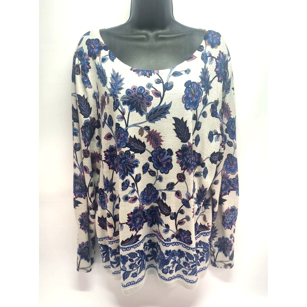 Talbots Merino Wool Light Weight Sweater Plus 2X Floral Foulard puff sleeve